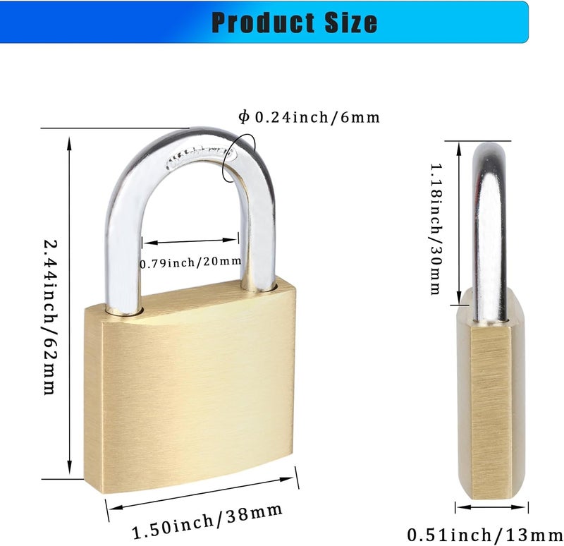 Fuaxat 6Pack Solid Brass Padlocks Keyed Alike, Locker Locks with Same Keys, Weatherproof Pad Lock for Sheds, Storage Unit, School Gym Locker, Fence, Toolbox, Gate, Warehouse - Image 2
